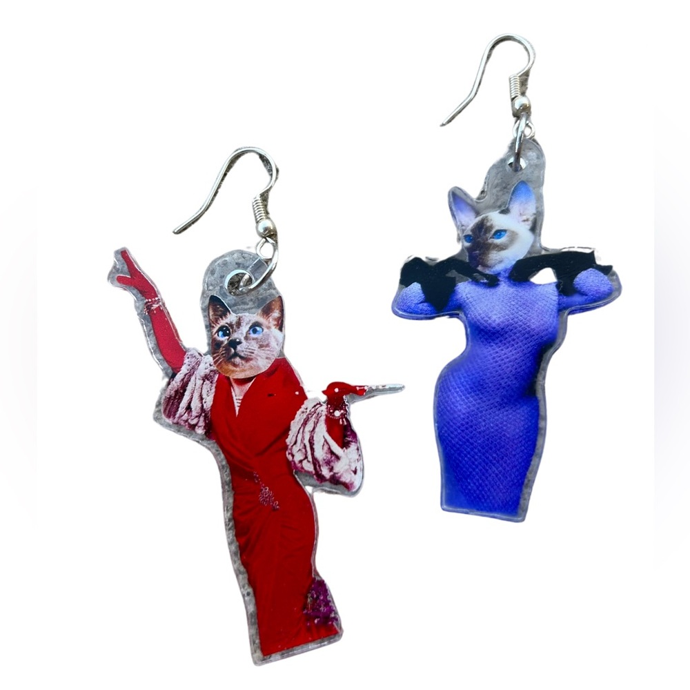Cat jewelry, earrings with cats, handmade cats, Statement jewelry, fashion cats